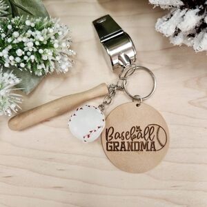 Laser Engraved Keychain Pendant Ball, Bat And Whistle - Baseball Grandma